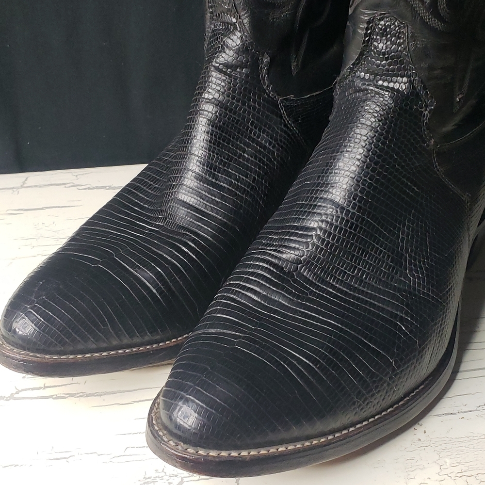 Justin 'Teju Lizard' Cowboy Boots Style J 90250 in Black - Men's 10.5 EE - Picture 16 of 16